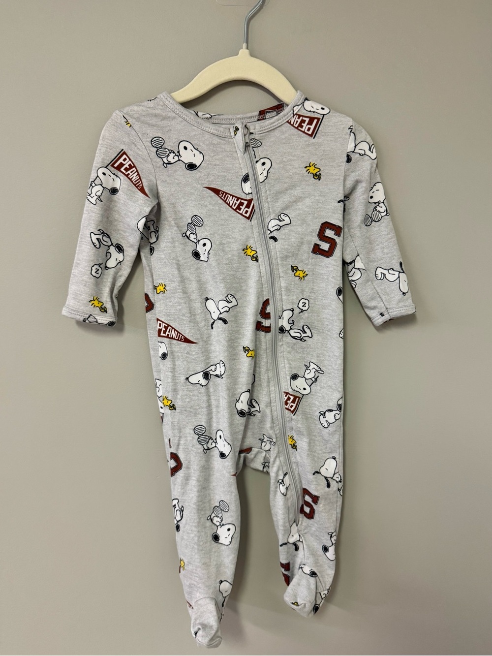 Peanuts Grey Snoopy & Woodstock Footed One-Piece
